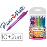 BOLIGRAFO PAPER MATE INKJOY 100 MINI RETRACTIL PUNTA MEDIA TRAZO 1 MM PACK 10 + 2 UNIDADES COLORES S
