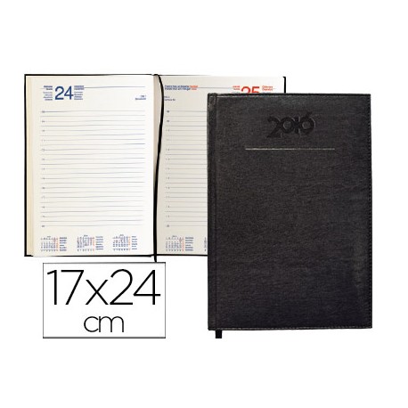 AGENDA ENCUADERNADA LIDERPAPEL CRETA 17X24 CM 2016 DIA PAGINA COLOR NEGRO PAPEL 70 GRS