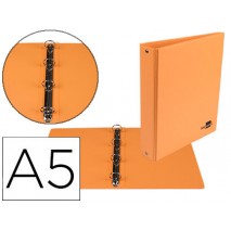 CARPETA DE 4 ANILLAS 25 MM MIXTAS LIDERPAPEL A5 CARTON FORRADO PVC NARANJA