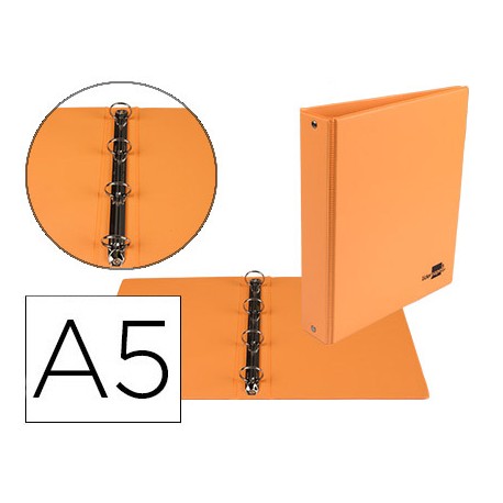 CARPETA DE 4 ANILLAS 25 MM MIXTAS LIDERPAPEL A5 CARTON FORRADO PVC NARANJA