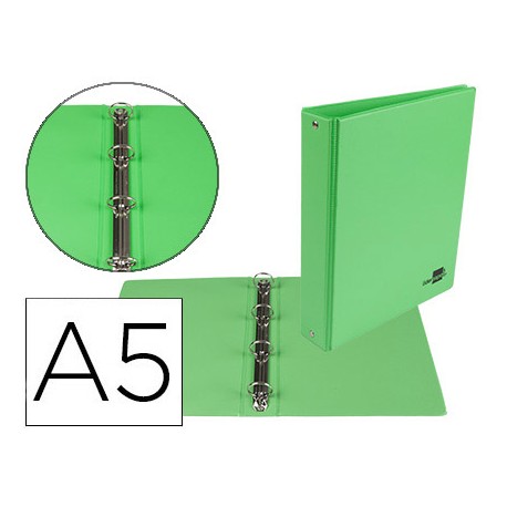 CARPETA DE 4 ANILLAS 25 MM MIXTAS LIDERPAPEL A5 CARTON FORRADO PVC VERDE