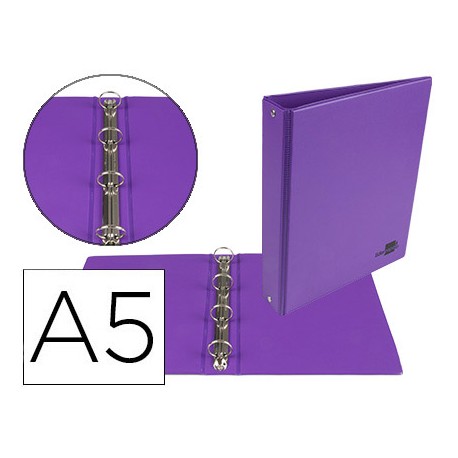 CARPETA DE 4 ANILLAS 25 MM MIXTAS LIDERPAPEL A5 CARTON FORRADO PVC VIOLETA