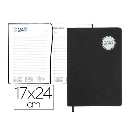 AGENDA ENCUADERNADA LIDERPAPEL KILKIS 17X24 CM 2016 DIA PAGINA COLOR NEGRO PAPEL 70 GRS