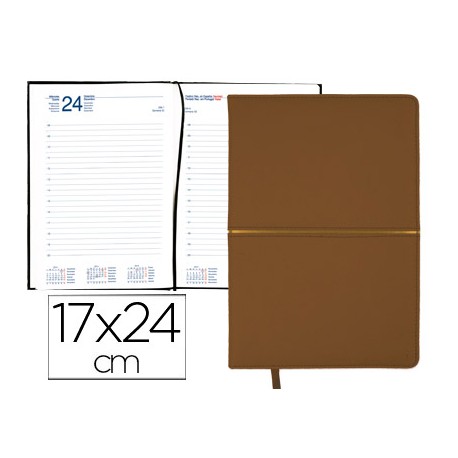 AGENDA ENCUADERNADA LIDERPAPEL NISIROS 17X24 CM 2016 DIA PAGINA COLOR MARRON OSCURO Y MARRON CLARO P