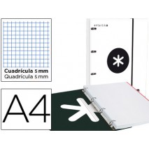 CARPETA CON RECAMBIO LIDERPAPEL ANTARTIK A4 CUADRO 5 MM FORRADA 4 ANILLAS 25MM COLOR BLANCO