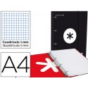 CARPETA CON RECAMBIO LIDERPAPEL ANTARTIK A4 CUADRO 5 MM FORRADA 4 ANILLAS 25MM COLOR NEGRO