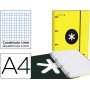 CARPETA CON RECAMBIO LIDERPAPEL ANTARTIK A4 CUADRO 5 MM FORRADA 4 ANILLAS 25MM COLOR AMARILLO