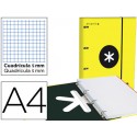 CARPETA CON RECAMBIO LIDERPAPEL ANTARTIK A4 CUADRO 5 MM FORRADA 4 ANILLAS 25MM COLOR AMARILLO