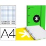 CARPETA CON RECAMBIO LIDERPAPEL ANTARTIK A4 CUADRO 5 MM FORRADA 4 ANILLAS 25MM COLOR VERDE
