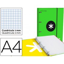 CARPETA CON RECAMBIO LIDERPAPEL ANTARTIK A4 CUADRO 5 MM FORRADA 4 ANILLAS 25MM COLOR VERDE