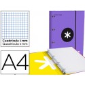 CARPETA CON RECAMBIO LIDERPAPEL ANTARTIK A4 CUADRO 5 MM FORRADA 4 ANILLAS 25MM COLOR VIOLETA