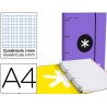 CARPETA CON RECAMBIO LIDERPAPEL ANTARTIK A4 CUADRO 5 MM FORRADA 4 ANILLAS 25MM COLOR VIOLETA