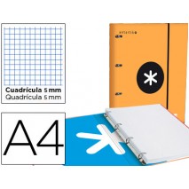 CARPETA CON RECAMBIO LIDERPAPEL ANTARTIK A4 CUADRO 5 MM FORRADA 4 ANILLAS 25MM COLOR NARANJA