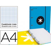 CARPETA CON RECAMBIO LIDERPAPEL ANTARTIK A4 CUADRO 5 MM FORRADA 4 ANILLAS 25MM COLOR AZUL