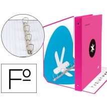 CARPETA 4 ANILLAS 40 MM MIXTAS LIDERPAPEL ANTARTIK FOLIO FORRADA CON COMPRESOR COLOR ROSA