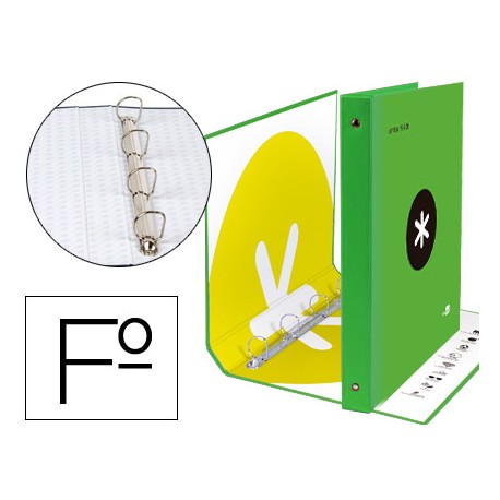 CARPETA 4 ANILLAS 40 MM MIXTAS LIDERPAPEL ANTARTIK FOLIO FORRADA CON COMPRESOR COLOR VERDE