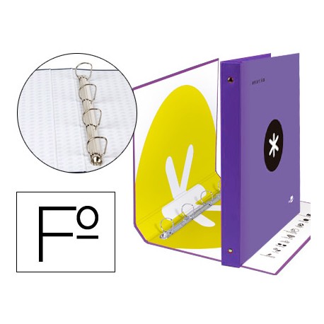 CARPETA 4 ANILLAS 40 MM MIXTAS LIDERPAPEL ANTARTIK FOLIO FORRADA CON COMPRESOR COLOR VIOLETA