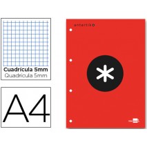 BLOC ENCOLADO LIDERPAPEL ANTARTIK CUADRO 5 MM A4 NATURAL 100 H 100 GR COLOR ROJO