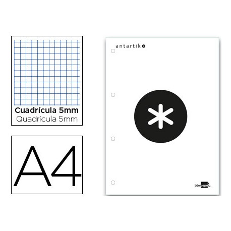 BLOC ENCOLADO LIDERPAPEL ANTARTIK CUADRO 5 MM A4 NATURAL 100 H 100 GR COLOR BLANCO