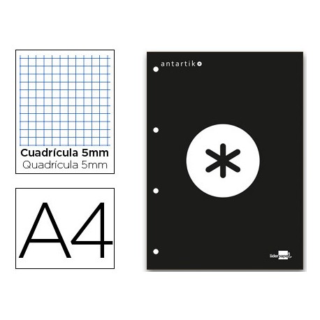 BLOC ENCOLADO LIDERPAPEL ANTARTIK CUADRO 5 MM A4 NATURAL 100 H 100 GR COLOR NEGRO