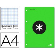 BLOC ENCOLADO LIDERPAPEL ANTARTIK CUADRO 5 MM A4 NATURAL 100 H 100 GR COLOR VERDE