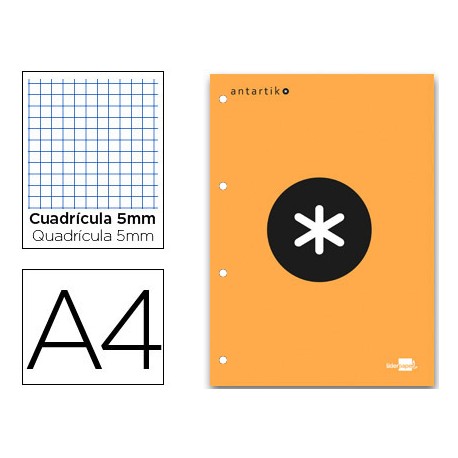 BLOC ENCOLADO LIDERPAPEL ANTARTIK CUADRO 5 MM A4 NATURAL 100 H 100 GR COLOR NARANJA