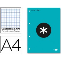 BLOC ENCOLADO LIDERPAPEL ANTARTIK CUADRO 5 MM A4 NATURAL 100 H 100 GR COLOR TURQUESA