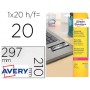 ETIQUETA ADHESIVA AVERY POLIESTER PLATA 210X297 MM PARA IMPRESORA LASER PACK DE 20 UNIDADES