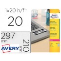 ETIQUETA ADHESIVA AVERY POLIESTER PLATA 210X297 MM PARA IMPRESORA LASER PACK DE 20 UNIDADES
