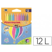 LAPICES CERA PLASTIDECOR CAJA DE 12 COLORES PASTEL Y METALICO