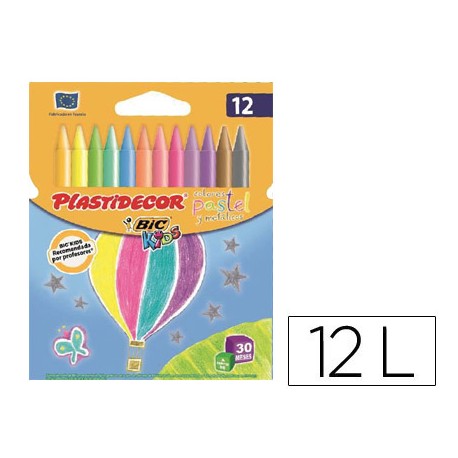 LAPICES CERA PLASTIDECOR CAJA DE 12 COLORES PASTEL Y METALICO