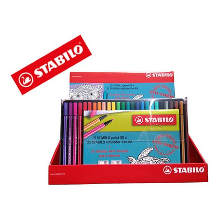 ROTULADOR STABILO PUNTA DE FIBRA POINT 68 ARTE TERAPIA EXPOSITOR 8 ESTUCHES DE 25 COLORES