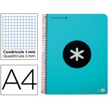 BLOC ESPIRAL LIDERPAPEL A4 MICRO ANTARTIK TAPA POLIPROPILENO 120 H 100G CUADRO 5MM 5 BANDAS 4 TURQUE