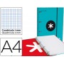 CARPETA CON RECAMBIO LIDERPAPEL ANTARTIK A4 CUADRO 5 MM FORRADA 4 ANILLAS 25MM COLOR TURQUESA