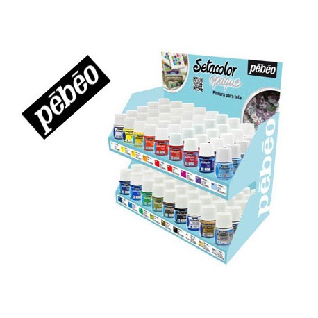 PINTURA PARA TELA PEBEO SETACOLOR OPAQUE EXPOSITOR SOBREMESA 90 UNIDADES 18 COLORES X 5 UNIDADES