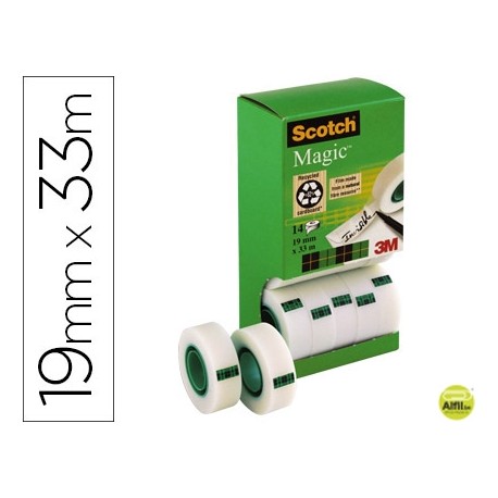 CINTA ADHESIVA SCOTCH MAGIC 19MM X 33 MT PACK DE 14 ROLLOS CON DISPENSADOR DE CARTON