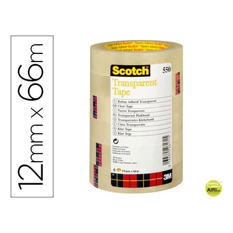 CINTA ADHESIVA SCOTCH TRANSPARENTE 12MMX66 MT