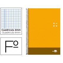 BLOC ESPIRAL LIDERPAPEL FOLIO DISCOVER TAPA CARTONCILLO 80 H 80G CUADRO 4 MM CON MARGEN COLOR NARANJ
