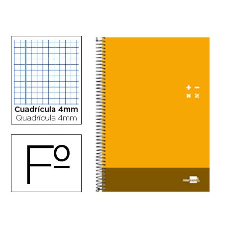 BLOC ESPIRAL LIDERPAPEL FOLIO DISCOVER TAPA CARTONCILLO 80 H 80G CUADRO 4 MM CON MARGEN COLOR NARANJ