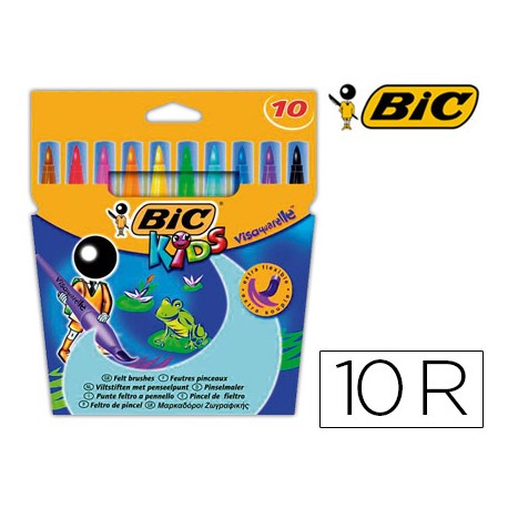 ROTULADOR BIC KIDS VISAQUARELLE ESTUCHE DE 10 COLORES PUNTA PINCEL TINTA BASE DE AGUA