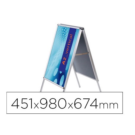 CABALLETE PARA POSTER JENSEN DISPLAY ALUMINIO DOBLE CARA DIN A2 MARCO DE 25 MM CON CANTONERAS 451 X