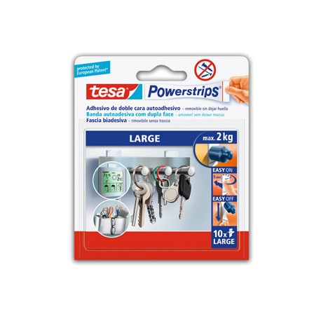 TIRA AUTOADHESIVA TESA DOBLE CARA POWERSTRING TRANSPARENTE SUJECION HASTA 2 KG BLISTER DE 10 UNIDADE