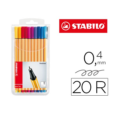 ROTULADOR STABILO PUNTA DE FIBRA POINT 88 ESTUCHE DE 20 COLORES SURTIDOS