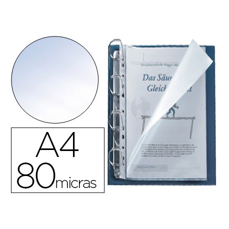 FUNDA MULTITALADRO Q-CONNECT DIN A4 80 MICRAS CRISTAL CON APERT. SUPERIOR Y LATERAL IZQ. BOLSA DE 25
