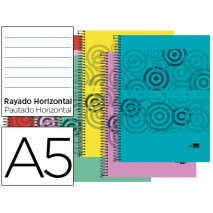BLOC ESPIRAL LIDERPAPEL A5 MICRO IMAGINE TAPA POLIPROPILENO 160H 60G HORIZONTAL 5 BANDA6 TALADROS CO