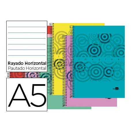 BLOC ESPIRAL LIDERPAPEL A5 MICRO IMAGINE TAPA POLIPROPILENO 160H 60G HORIZONTAL 5 BANDA6 TALADROS CO