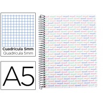 BLOC ESPIRAL LIDERPAPEL A5 MICRO MULTILIDER TAPA FORRADA 140H 80G CUADRO 5 MM 5 BANDAS 6 TALADROS BL
