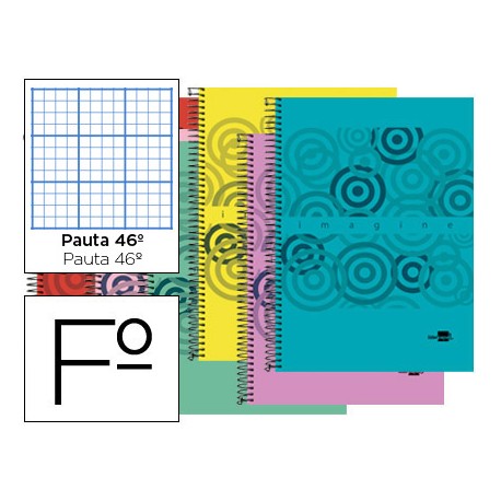 BLOC ESPIRAL LIDERPAPEL FOLIO IMAGINE TAPA POLIPROPILENO 80H 60G RAYADO N§ 46 COLORES SURTIDOS