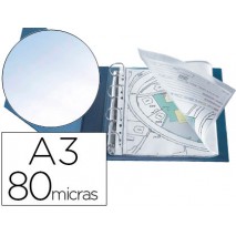 FUNDA MULTITALADRO Q-CONNECT DIN A3 APAISADA 80 MICRAS CRISTAL CON APERTURA SUPERIOR - BOLSA DE 10