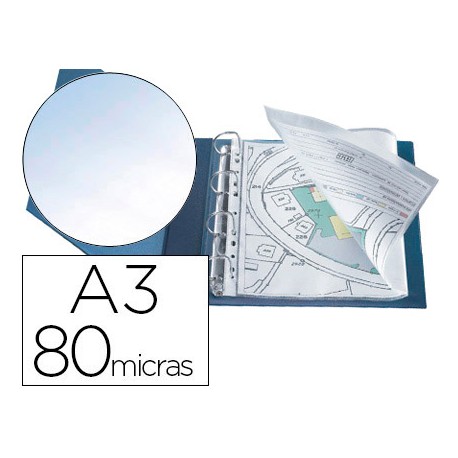 FUNDA MULTITALADRO Q-CONNECT DIN A3 APAISADA 80 MICRAS CRISTAL CON APERTURA SUPERIOR - BOLSA DE 10